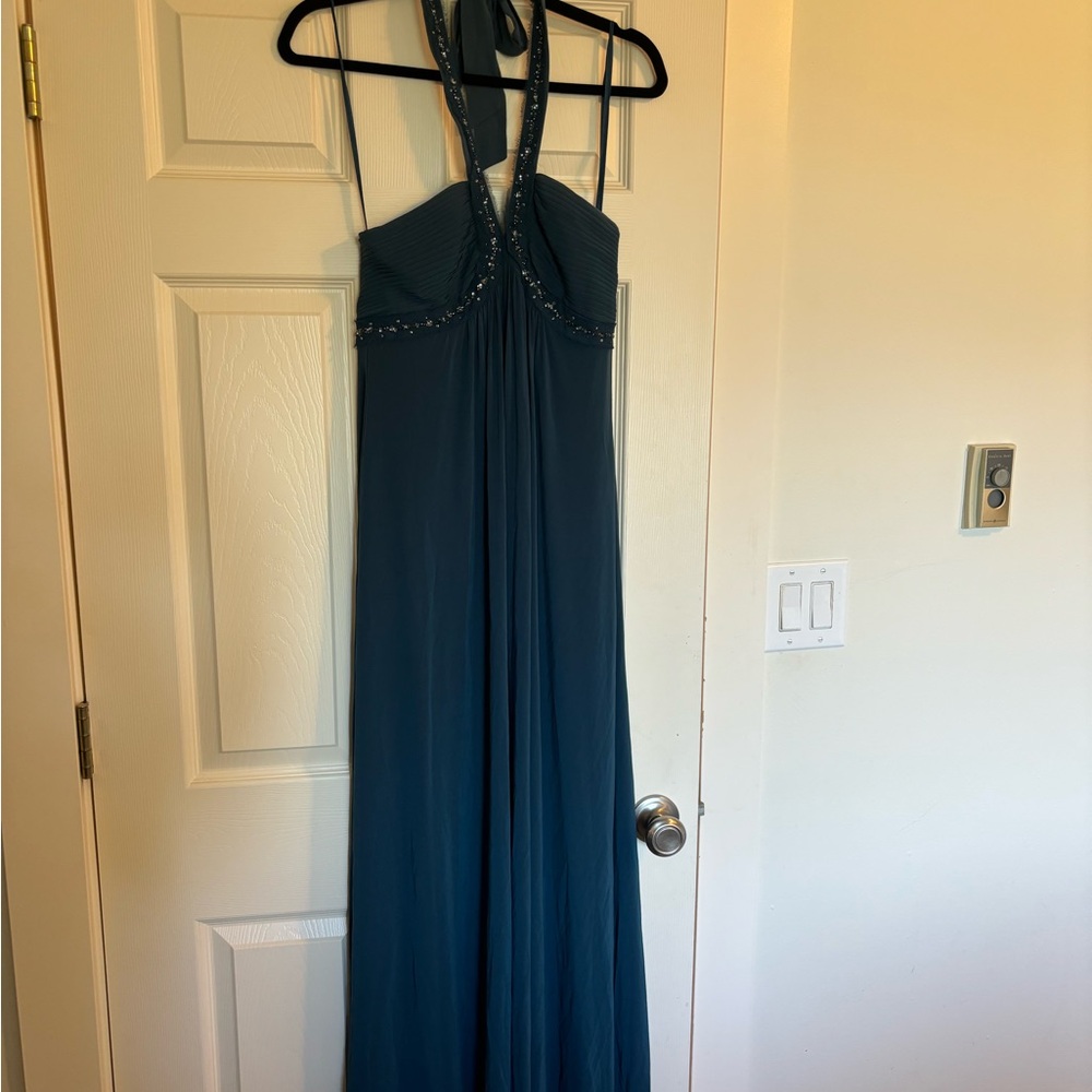 BCBG Maxazaria Elegant Teal Halter Maxi Dress NET
